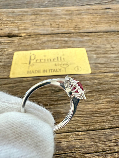 Anello Oro Bianco 18kt con Rubino e Diamanti