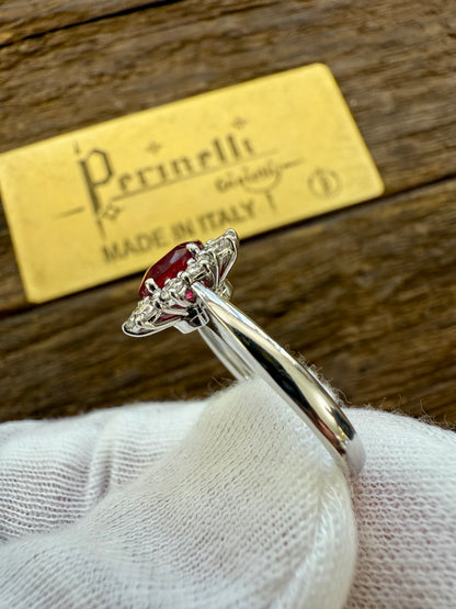 Anello Oro Bianco 18kt con Rubino e Diamanti