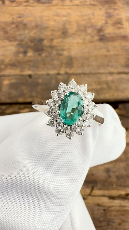 Anello Oro Bianco con Smeraldo e Diamanti Naturali