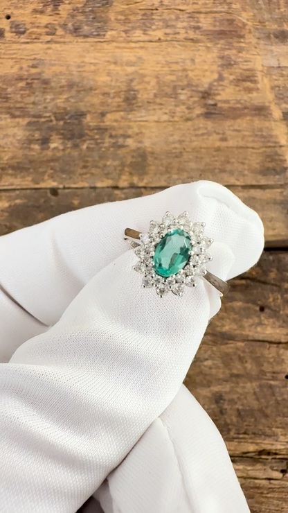 Anello Oro Bianco con Smeraldo e Diamanti Naturali