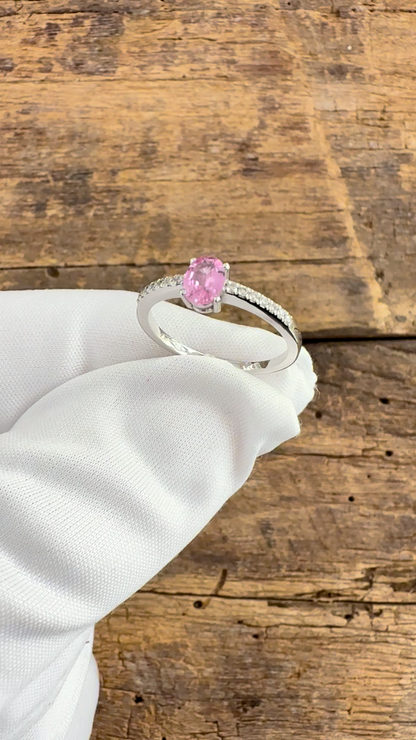 Anello Oro Bianco con Zaffiro rosa e Diamanti Naturali
