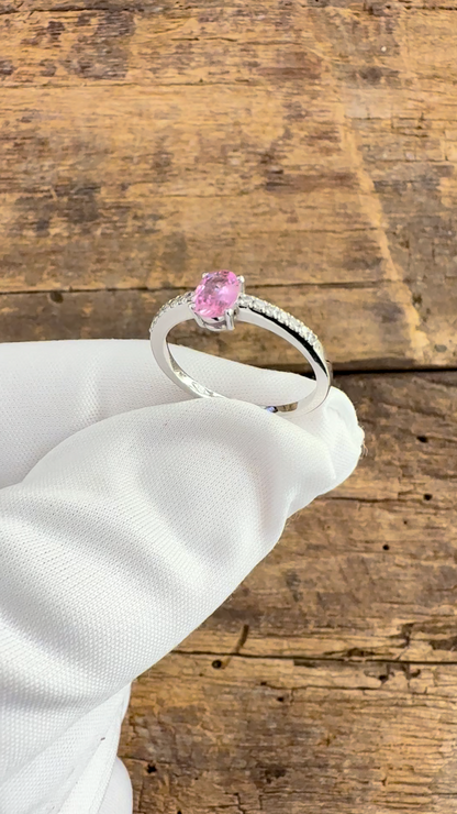 Anello Oro Bianco con Zaffiro rosa e Diamanti Naturali