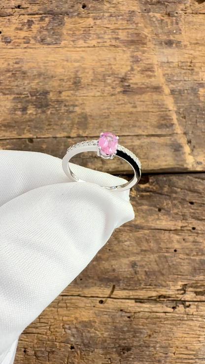 Anello Oro Bianco con Zaffiro rosa e Diamanti Naturali