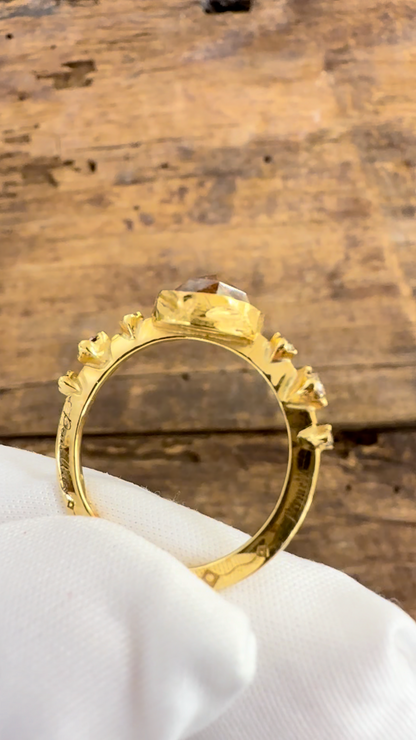 Anello Oro Giallo con Diamante  Brown intense e Diamanti Brown  contorno