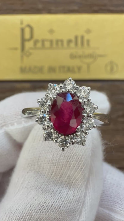 Anello Oro Bianco 18kt con Rubino e Diamanti