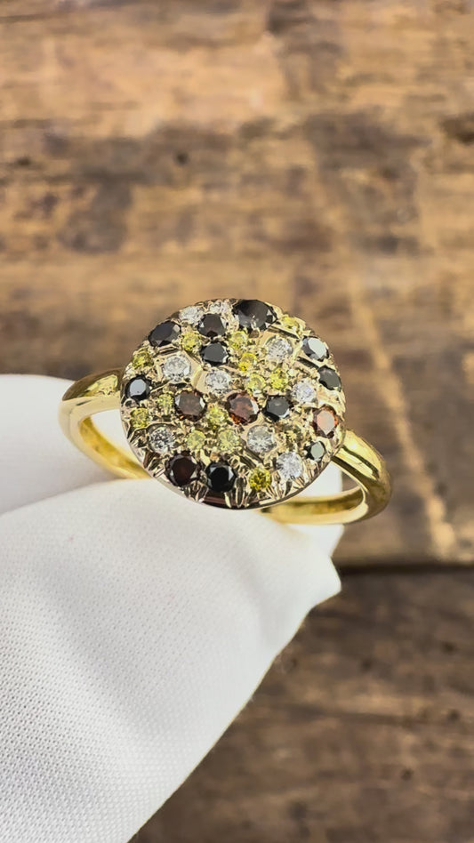 Anello Oro Giallo con Diamanti multicolor