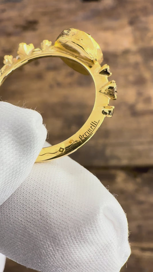 Anello Oro Giallo con Diamante  Brown intense e Diamanti Brown  contorno