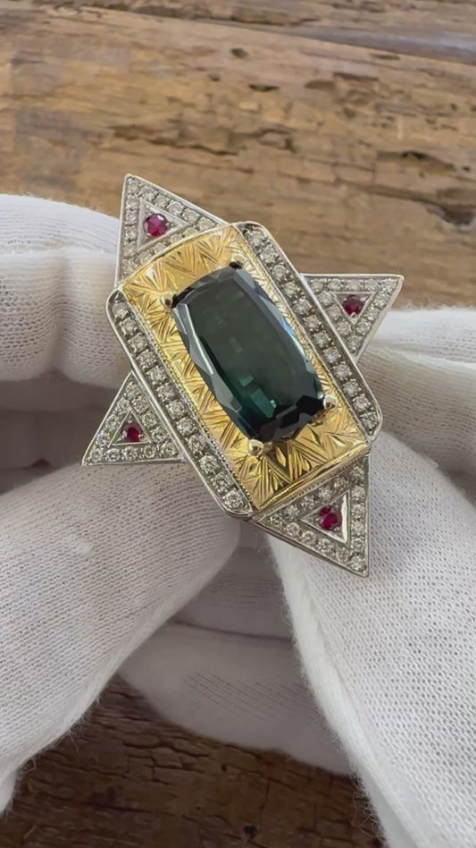 Anello Tormalina e Diamanti 18KT